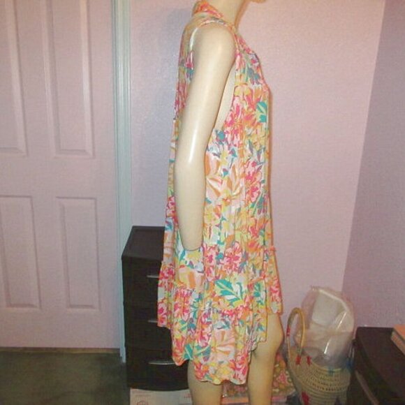 Time And Tru Hawaiian Dress Size XL Sleeveless Button Up Tiered Ruffle Tropical - Picture 6 of 10